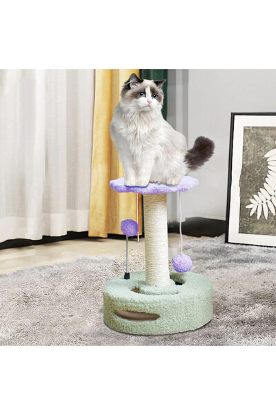 PUFO Flower cat play set, with scratching post and ball, 33 cm, green/purple