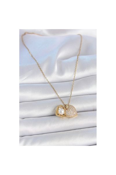 Skygo 316L Steel Gold Color Chain Zircon Stone Opening Pearl Heart Model Women's Necklace - Tj-Bko10031