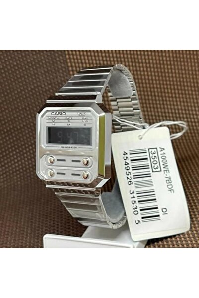 Casio Casio Unisex Watch - A100WE-7BDF Silver Dial, Silver Band