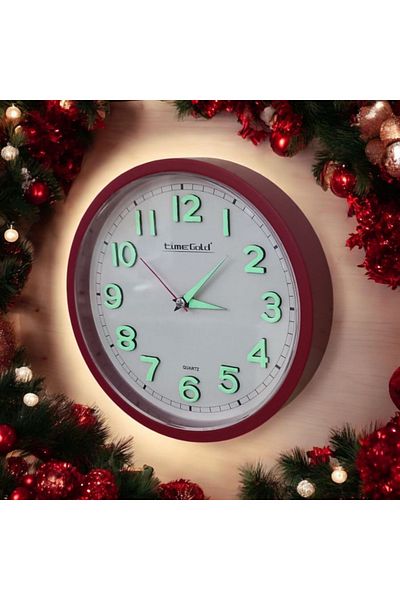 Time Gold Phosphorescent 3D Embossed Number Mini Small Clock Wall Clock Diameter 22 cm Red