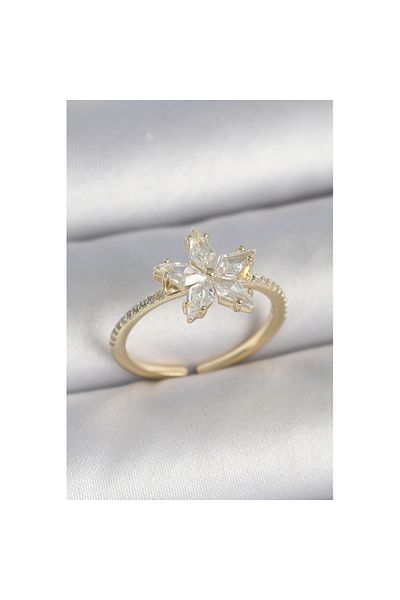 Skygo Brass Gold Color Zircon Stone Star Model Adjustable Women's Ring - Tj-Byk3717