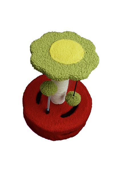 PUFO Flower cat play set, with scratching post and ball, 33 cm, red/green