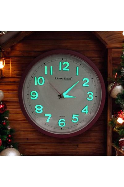 Time Gold Phosphorescent 3D Embossed Number Mini Small Clock Wall Clock Diameter 22 cm Red