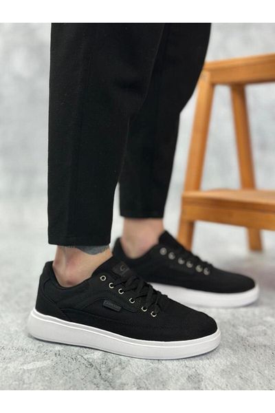 BPM BA0236 Μαύρα casual ανδρικά παπούτσια με άνετη επίπεδη σόλα με κορδόνια