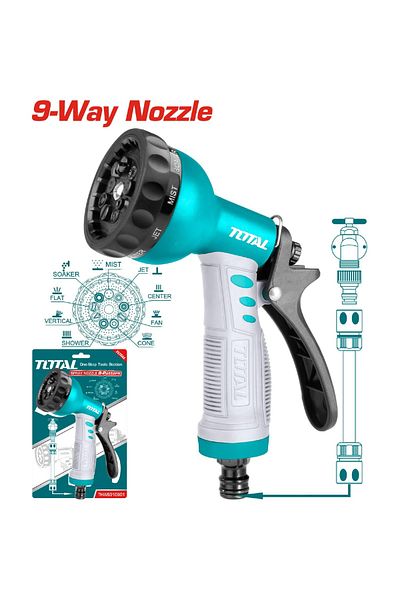 TOTAL Plastic Water Nozzle Sprayer Adjustable To 9 Different Ways Of Water Outlet.