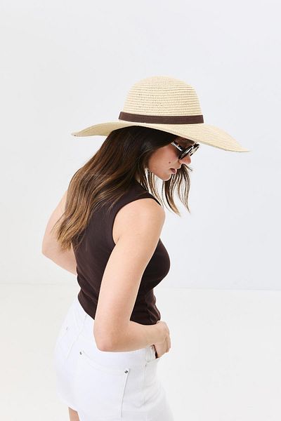 C&City Wide Brim Straw Beach Hat Y25730-08 Beige