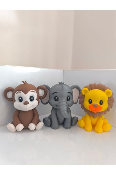 Alwin3d Safari Set of 3 Monkey, Elephant and Lion Figures