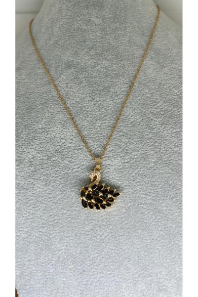 ZD JEWELRY Çelik 316 L Kararmaz Zİrkon Taşlı 45+5 cm Gold Zincir Kuğu lu Kadı...