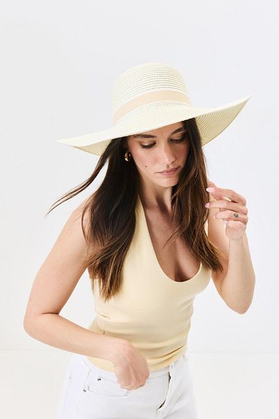 C&City Wide Brim Straw Beach Hat Y25730-04 Cream