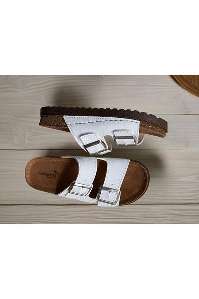 GEZER White Women's Leather Orthopedic Buckle Slippers