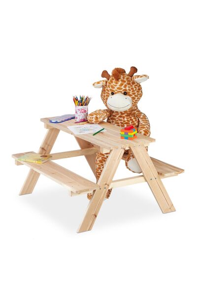 Relaxdays Градинска маса с 2 пейки за деца, изработена от ела, естествен цвят...