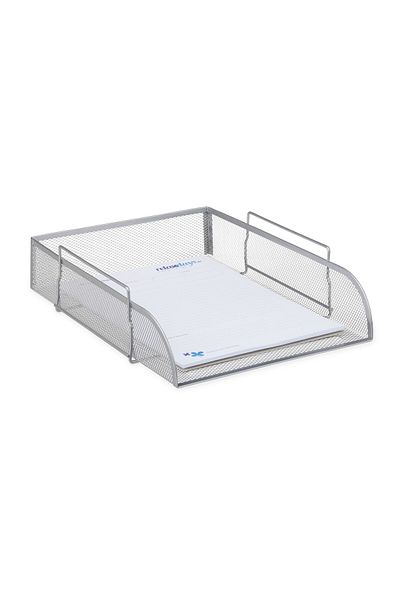Relaxdays Document tray, with handles, metal, silver, 8.5 x 26 x 33.5 cm