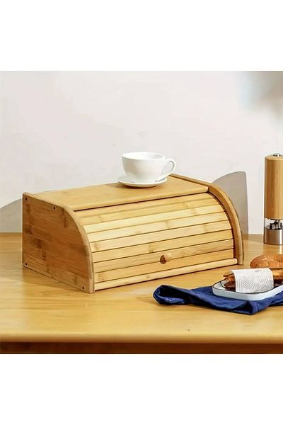 Makri Natural Bamboo Bread Bowl, Bread Box, Sliding Lid, Large Volume, Stylish and Healthy