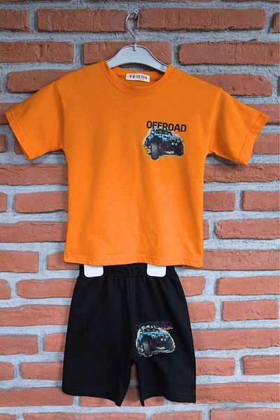 endudu New Season Front Back Printed Boys' Summer 2-Piece Shorts Suit Off-Road Car Printed