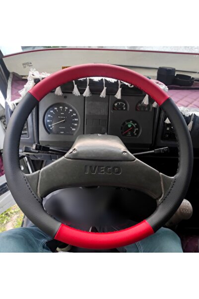 HASBAY DİKİŞLİ DİREKSİYON KILIFI KIRMIZI DERİ SİYAH DERİ SİYAH DİKİŞLİ IVECO ...
