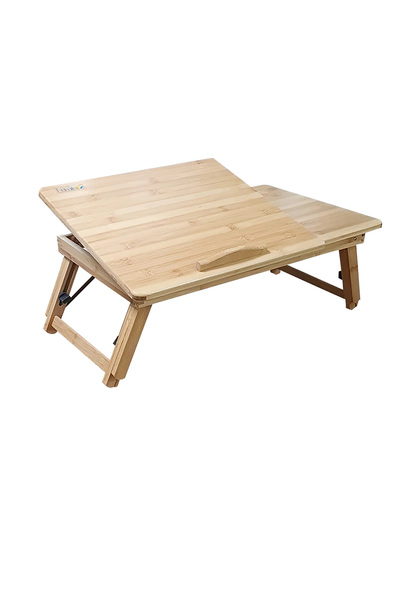 BACK COMFORT Portable Bamboo Laptop Stand – Foldable Wooden Bed Desk with Adj...