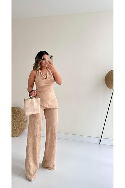 SEDA FİDAN Seersucker Design Suit Mink