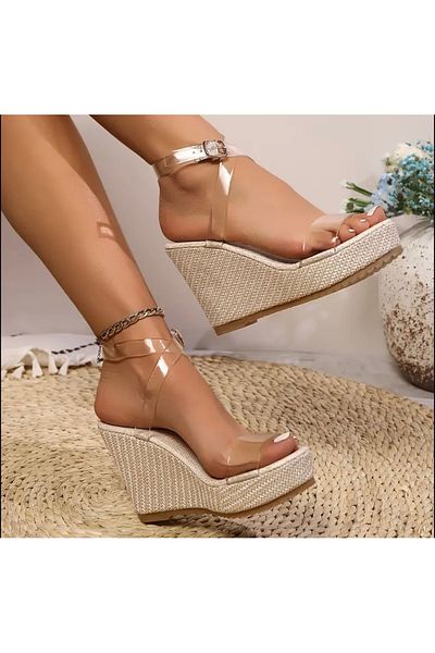 Lilly Transparent Strappy Platform Sandals - Wedge Heeled Shoes