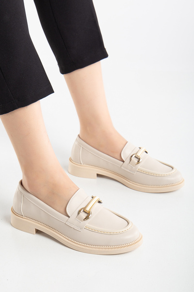Entella Store Kadın Loafer KEMER TOKA Bej Günlük Ayakkabı