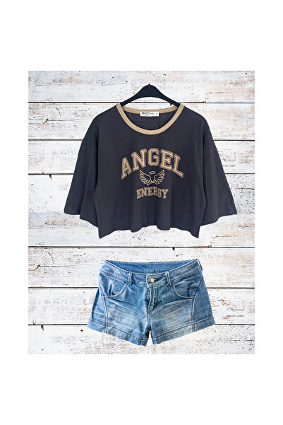 Mood Lab Tricou Crop oversize cu imprimeu Angel