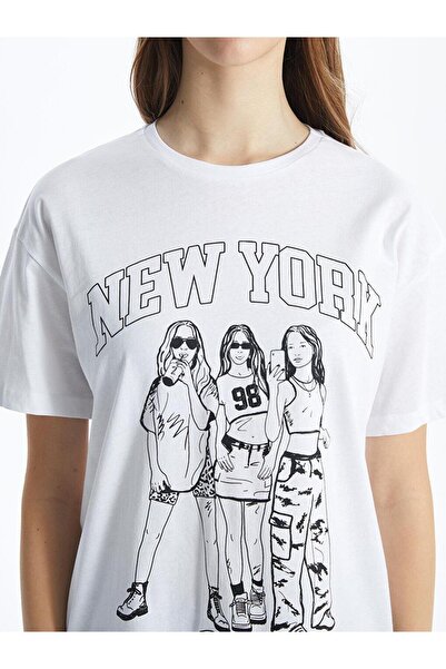 LC Waikiki Γυναικείο μπλουζάκι με λαιμόκοψη New York με στάμπα (S5)