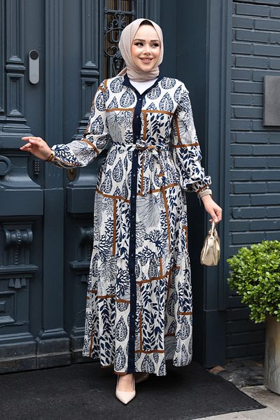 N.S NEVA STYLE Φόρεμα με σχέδιο Navy Blue Hijab 23928L
