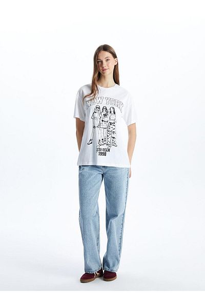 LC Waikiki Tricou pentru femei cu imprimeu New York cu gât crew (S5)