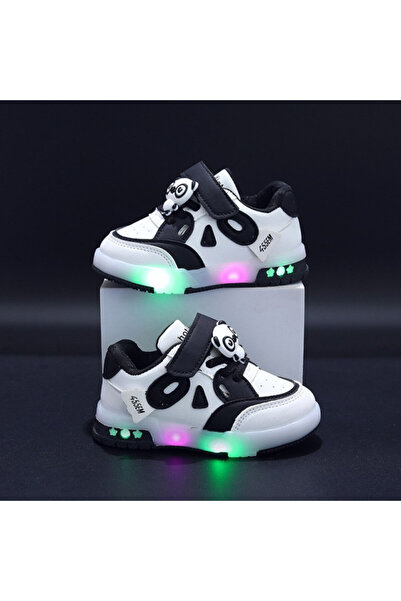 Superbaby Adidasi negru cu alb cu luminite - Panda