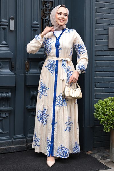 N.S NEVA STYLE Φόρεμα με σχέδιο Sax Blue Hijab 23925SX