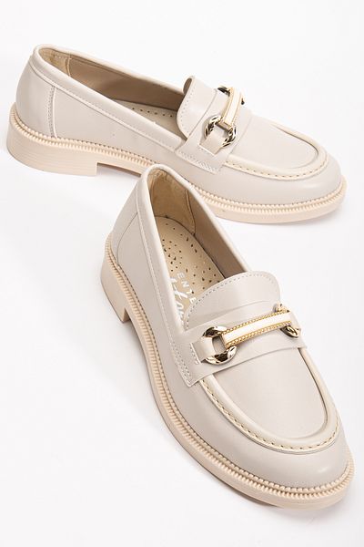 Entella Store Women's Loafer Belt Buckle Beige Casual Shoes