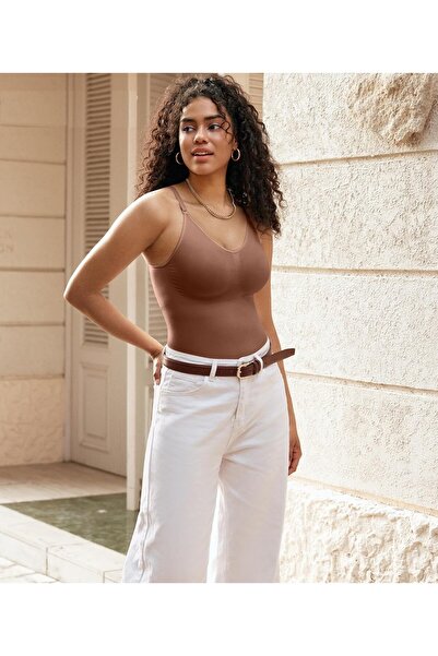 MİSTİRİK Mamey Knitted Fabric Structured Retractable Snap Fastener Brown Color7