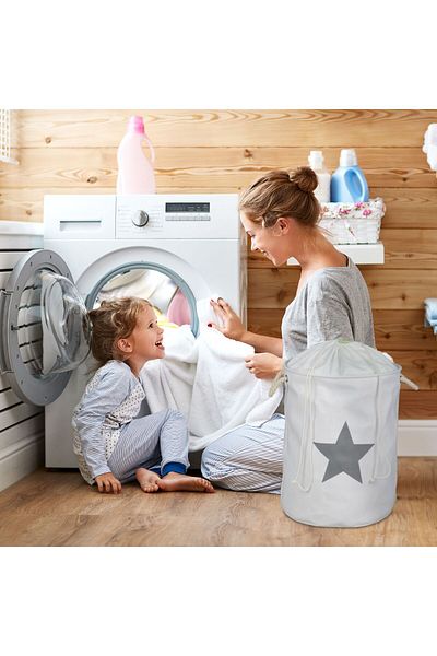Relaxdays Textile laundry basket, capacity 60 l, foldable, polyester/cotton, 56 x 42.5 cm