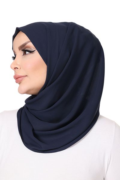Tuğralı Tesettür Μεταξωτό σάλι Navy Blue Medina Special Production