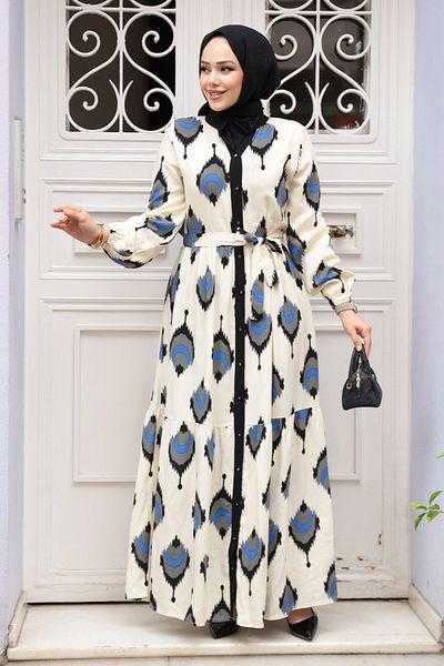 N.S NEVA STYLE Μαύρο Φόρεμα Hijab με σχέδιο 23926S