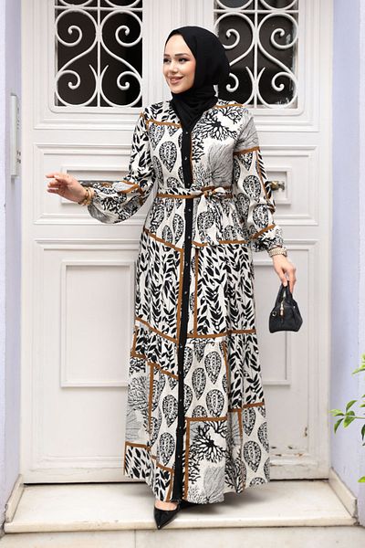 N.S NEVA STYLE Μαύρο Φόρεμα Hijab με σχέδιο 23928S