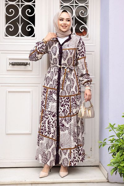 N.S NEVA STYLE Φόρεμα με σχέδιο Plum Hijab 23928MU