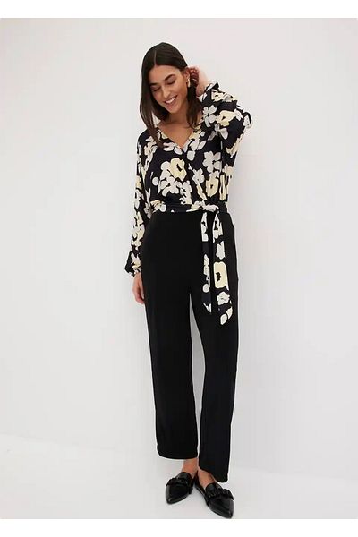 MAMAYAGA Women's Flounce Collar Long Sleeve Pants Blouse Look Sport Stylish Plus Size Curve Jumpsuit