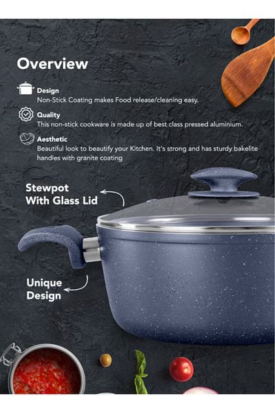 GRANDİ Grandi Granite Coated Pots And Pans Cookware Set With Non-Stick Surfaces, Bakelite Handles,