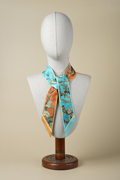 silqoora 100% حرير تويلي-فنسنت فان جوخ (شجرة اللوز برتقالي-فيروزي)