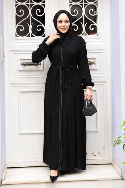N.S NEVA STYLE Buttoned Black Hijab Dress 23929S