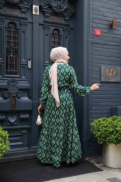 N.S NEVA STYLE Patterned Green Hijab Dress 23924Y