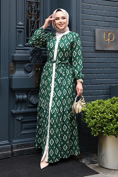 N.S NEVA STYLE Πράσινο Φόρεμα Hijab με σχέδιο 23924Y