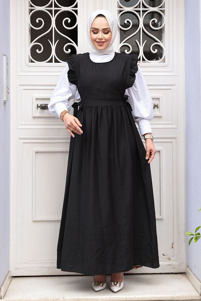 N.S NEVA STYLE Μαύρο Hijab Gilet φόρεμα με βολάν 17051S