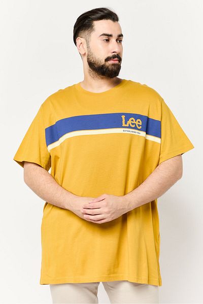 Lee Men Crew Neck Short Sleeves Brand Logo T-Shirt, Mustard