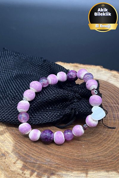 Balzamin Design Handmade Purple Agate, Ceyt Jade Stone and Heart Bracelet