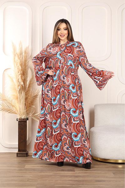 fly just Women's Plus Size Spanish Sling Woven Dress with Collar Placket Buttons