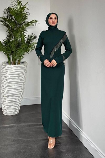 MERVEN AKYÜZ Φόρεμα Kalia Tassel Pencil Emerald