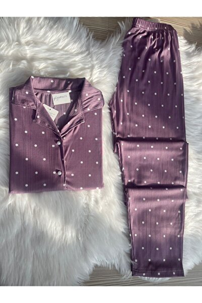 Pijamacs Mor Puantiye Desenli Pegasus Kısa Kol Pijama Takımı