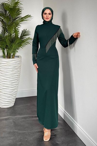 MERVEN AKYÜZ Φόρεμα Kalia Tassel Pencil Emerald