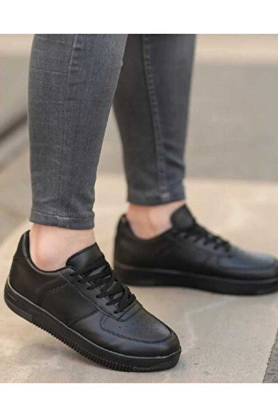 KING SEZAR Günlük Erkek Siyah Beyaz Sneaker Bağcıklı Rahat Fileli Hava Alabilen Yürüyüş Spor Ayakkabısı